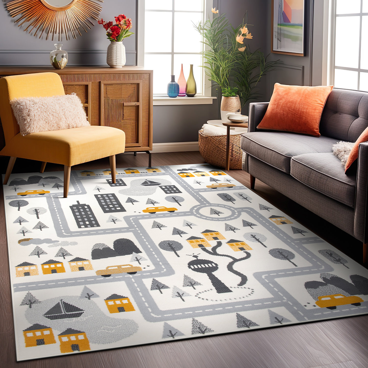 Rugshop Area Rug Playroom Rug Adventureville Kids Play Road Carpet for Kids Room