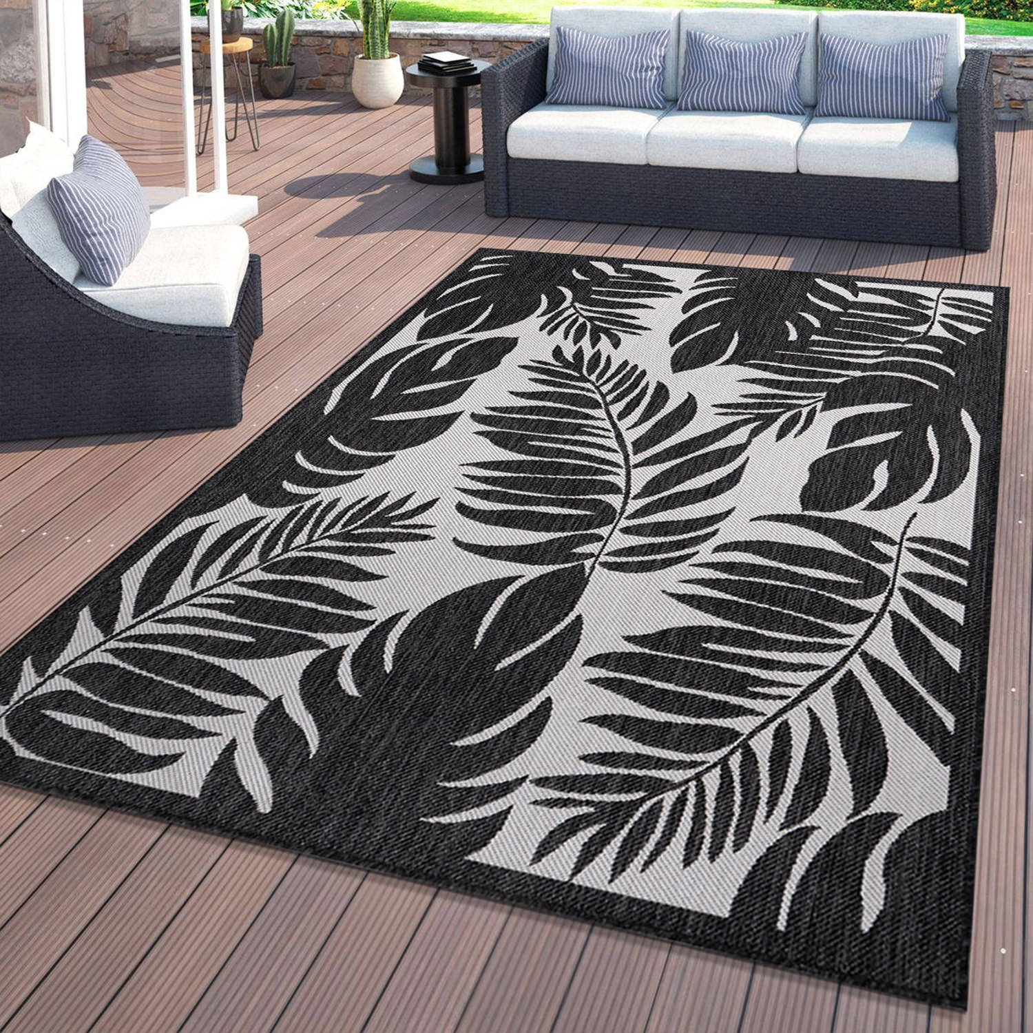 Rugshop Indoor/Outdoor Area Rug Floral Leaves Textured Flat Weave Rug Patio Rugs