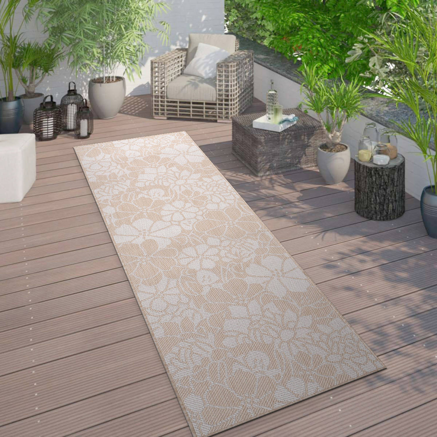 Rugshop Outdoor Patio Rugs Modern Floral Flowers Textured Indoor Outdoor Rugs