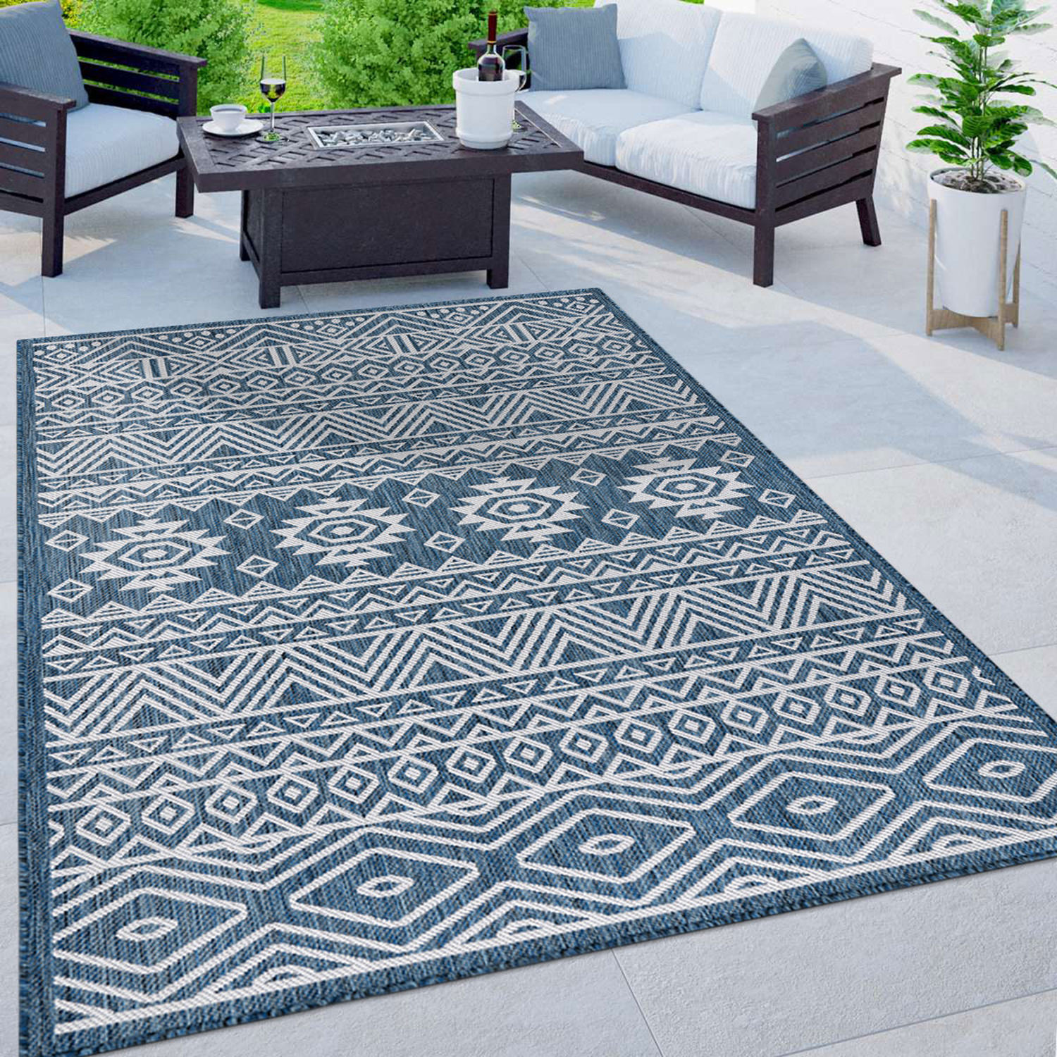 Rugshop Outdoor Rug Distressed Geometric Bohemian Textured Indoor Outdoor Rugs
