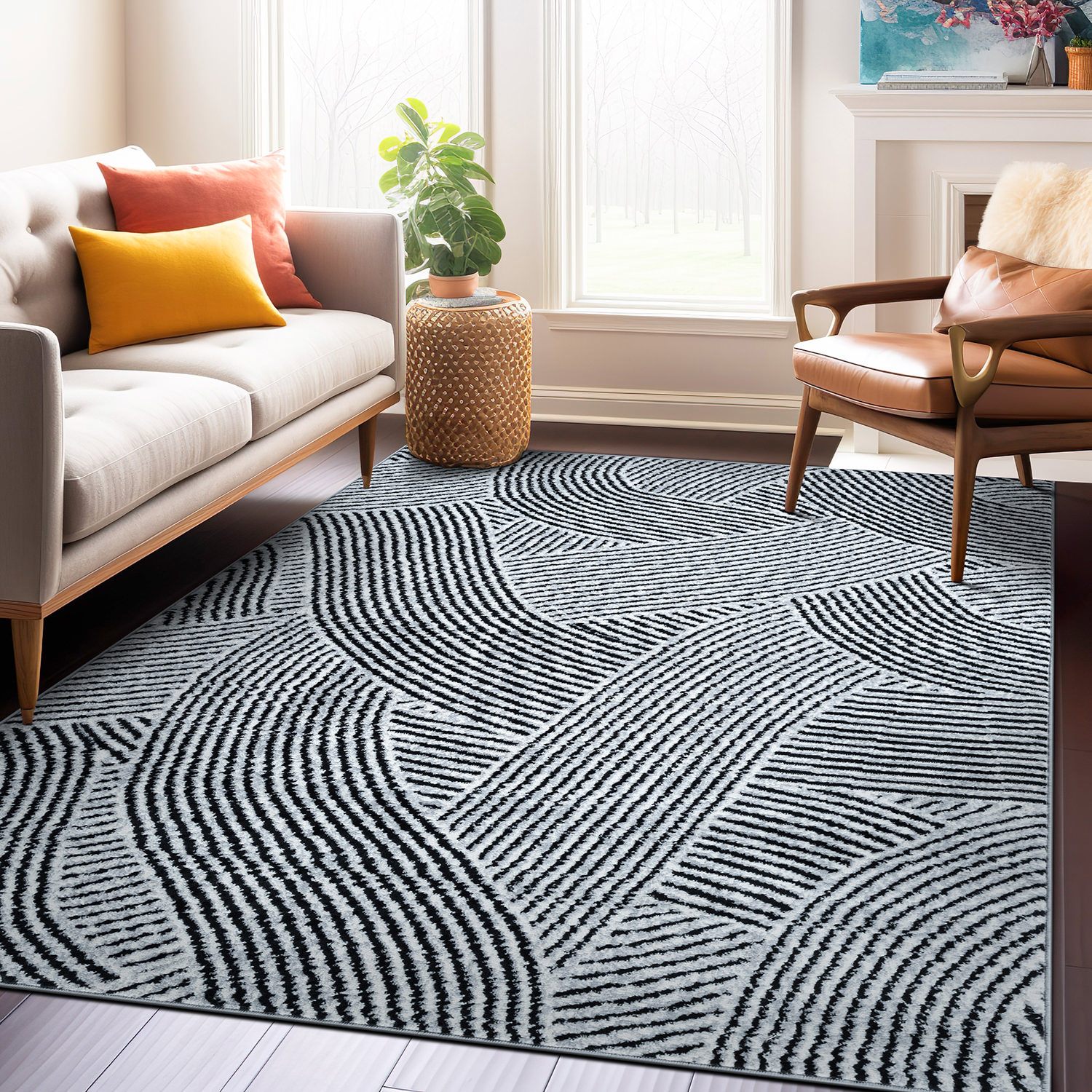Rugshop Rugs for Living Room Bohemian Stripe Waves Area Rug Dining Room Rugs