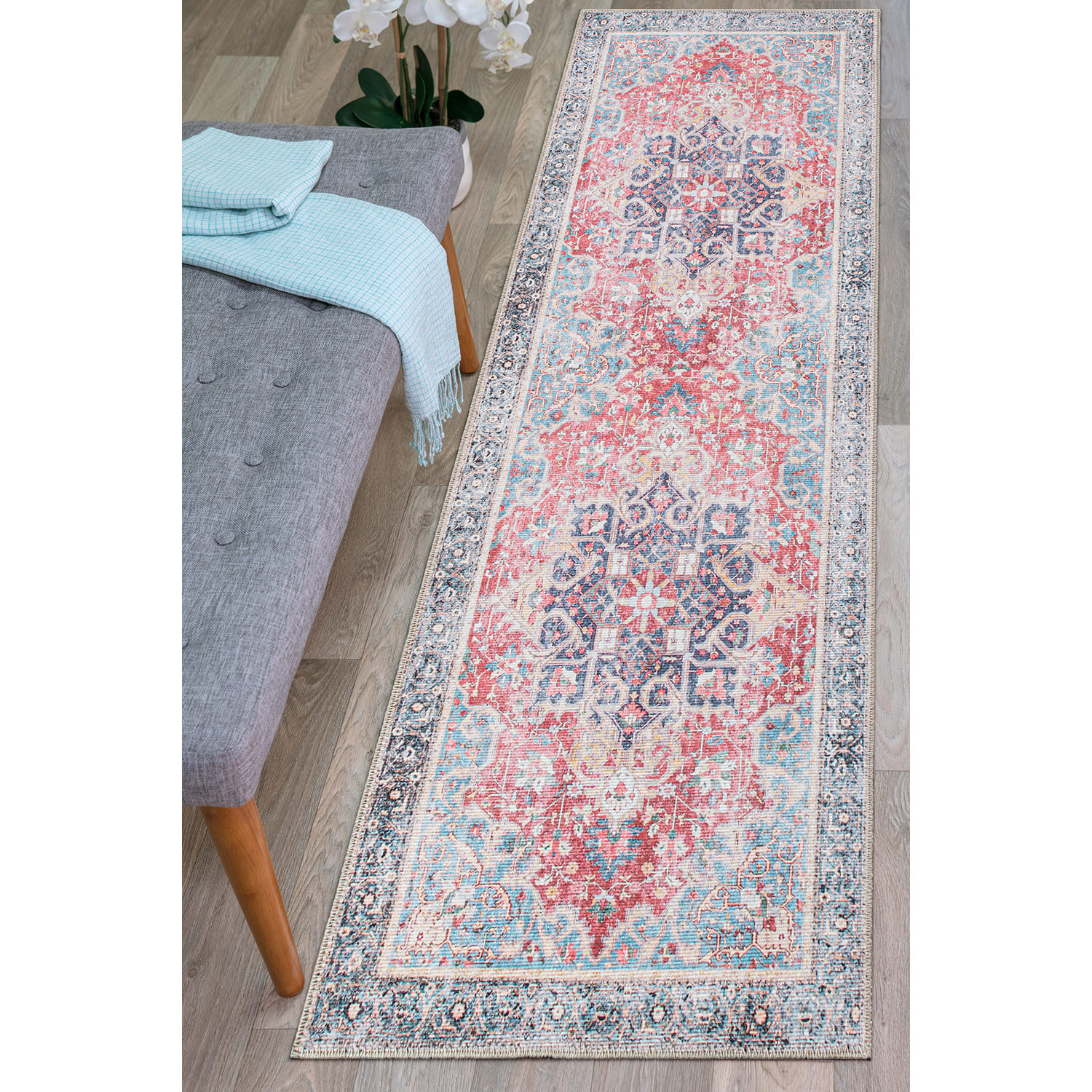 Rugshop Area Rug Traditional Distressed Vintage Machine Washable Living Room Rug