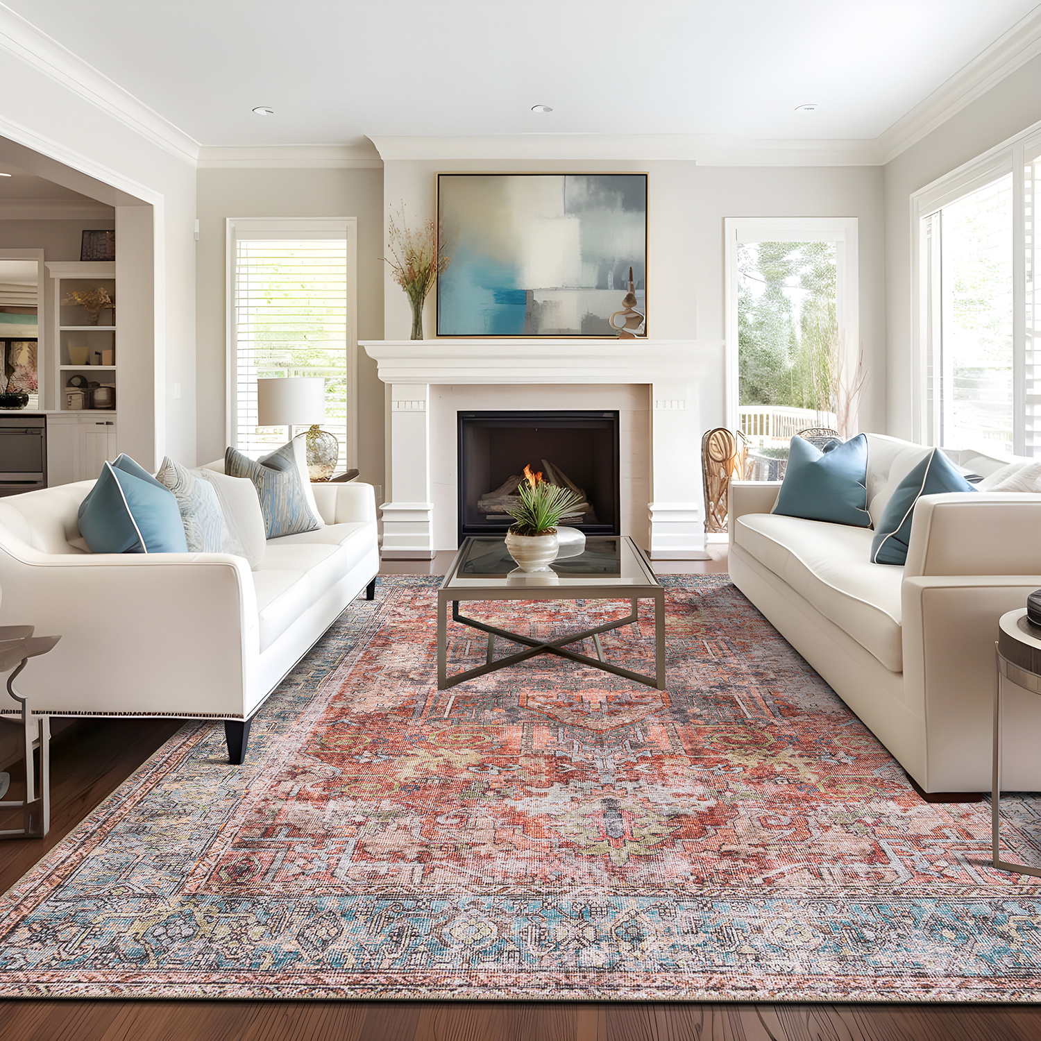 Area Rugs Vintage Inspired Distressed Machine Washable Non Slip Living Room Rugs