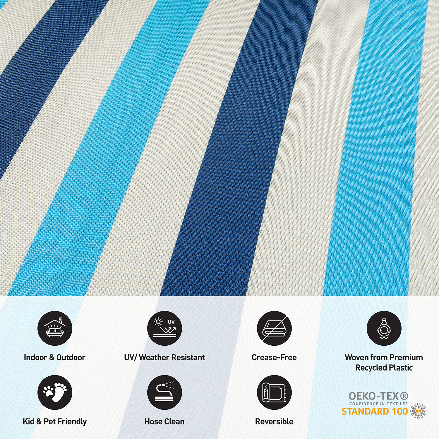 Rugshop Outdoor Carpet Modern Stripe Reversible Recycled Plastic Rug Patio Rugs - Picture 7 of 65
