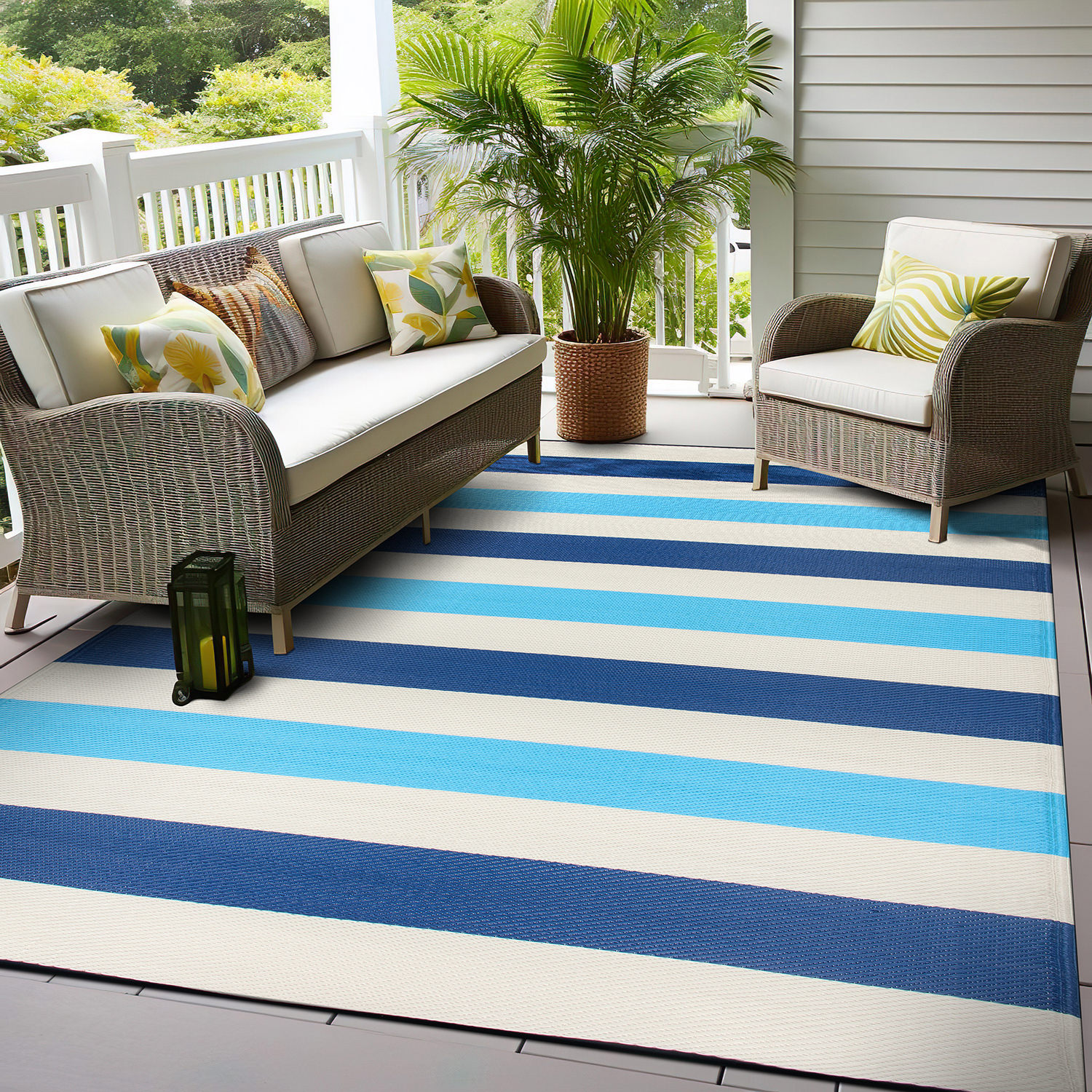 Rugshop Outdoor Carpet Modern Stripe Reversible Recycled Plastic Rug Patio Rugs - Picture 21 of 65