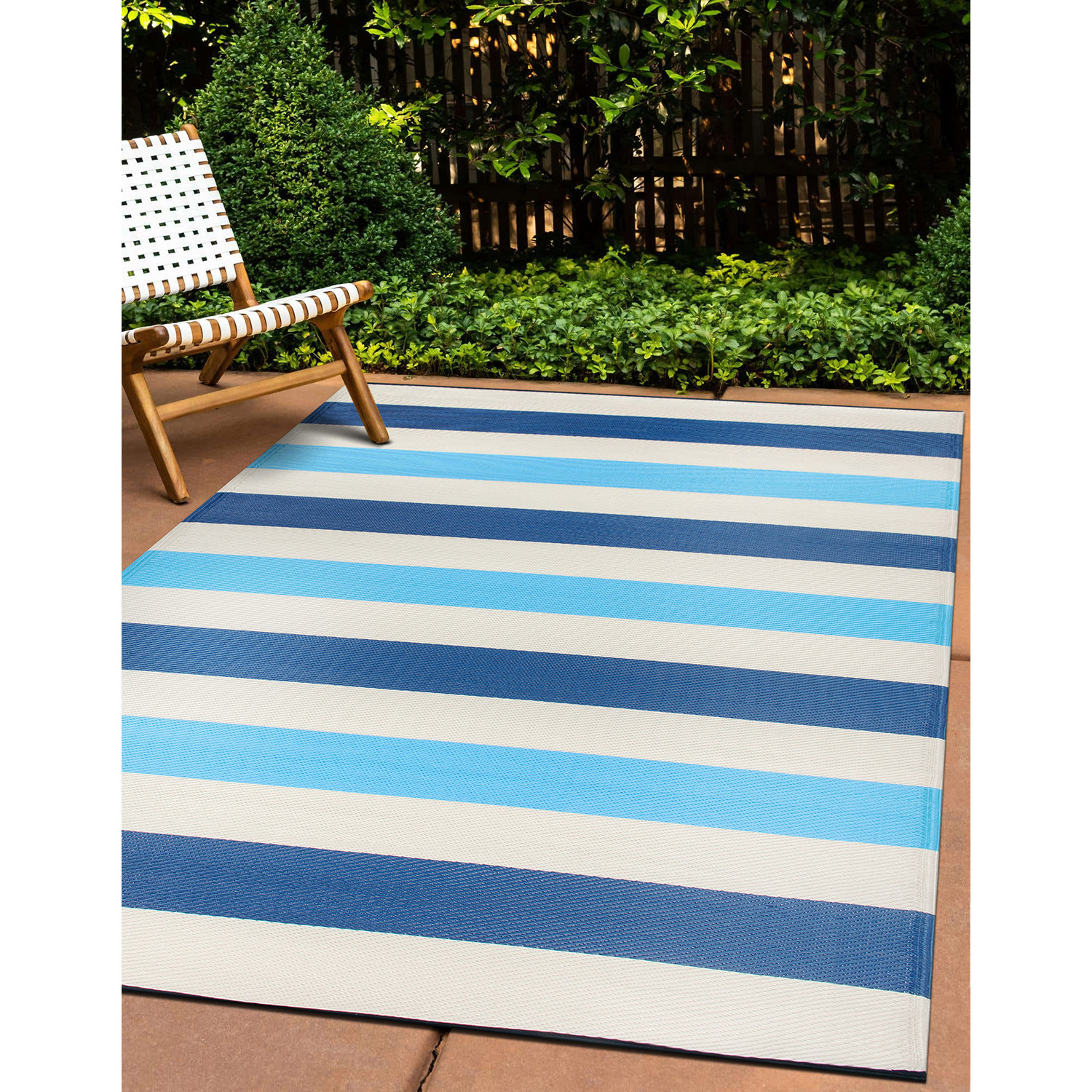 Rugshop Outdoor Carpet Modern Stripe Reversible Recycled Plastic Rug Patio Rugs - Picture 3 of 65