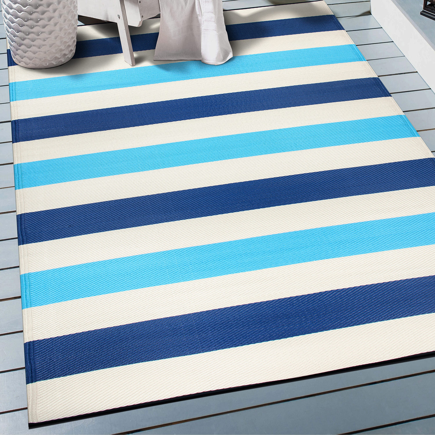 Rugshop Outdoor Carpet Modern Stripe Reversible Recycled Plastic Rug Patio Rugs - Picture 8 of 65