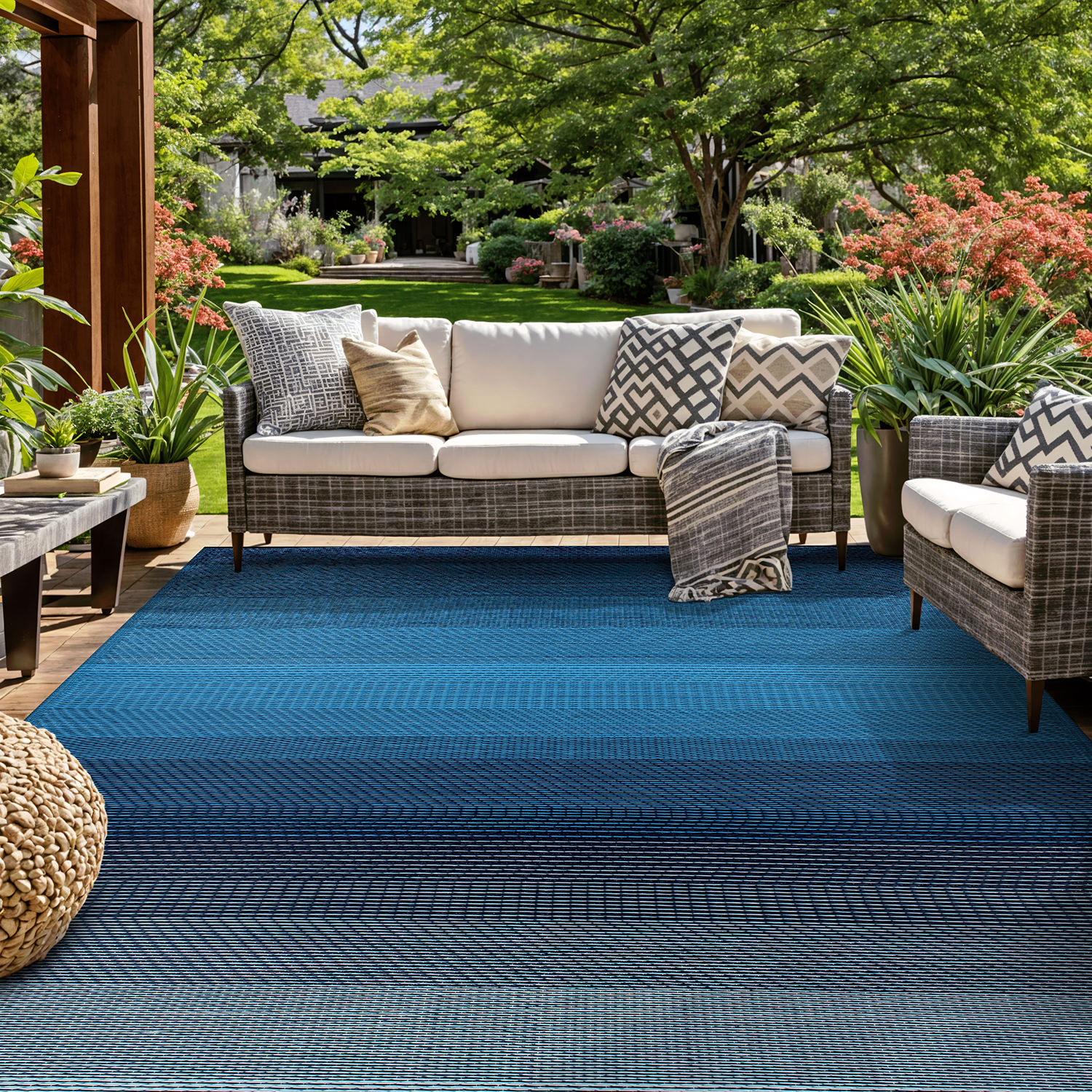Rugshop Outdoor Rug Stripe Shade Reversible Recycled Plastic Rugs Patio Carpet - Picture 23 of 65