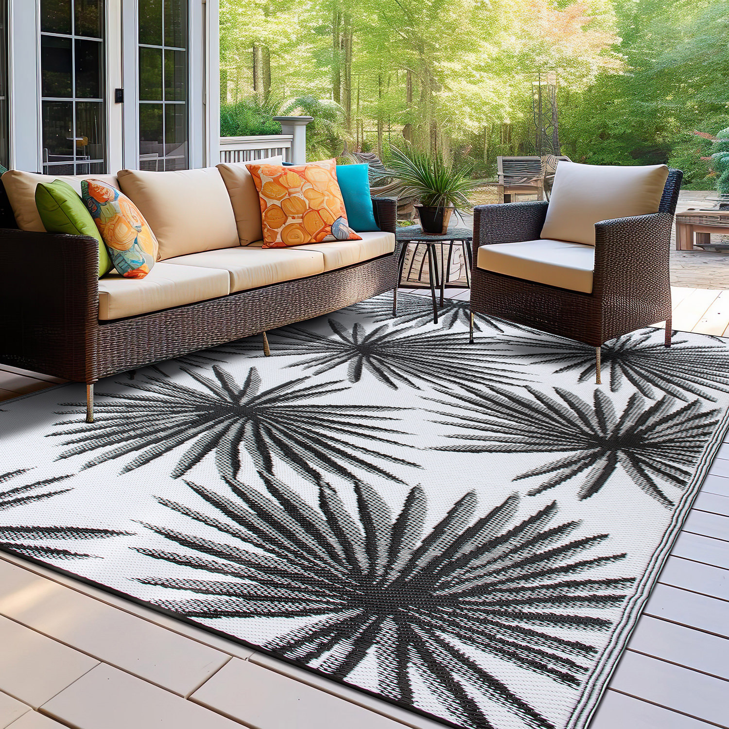 Rugshop Outdoor Rug Stripe Shade Reversible Plastic Patio Outdoor Rugs for Porch - Picture 15 of 120