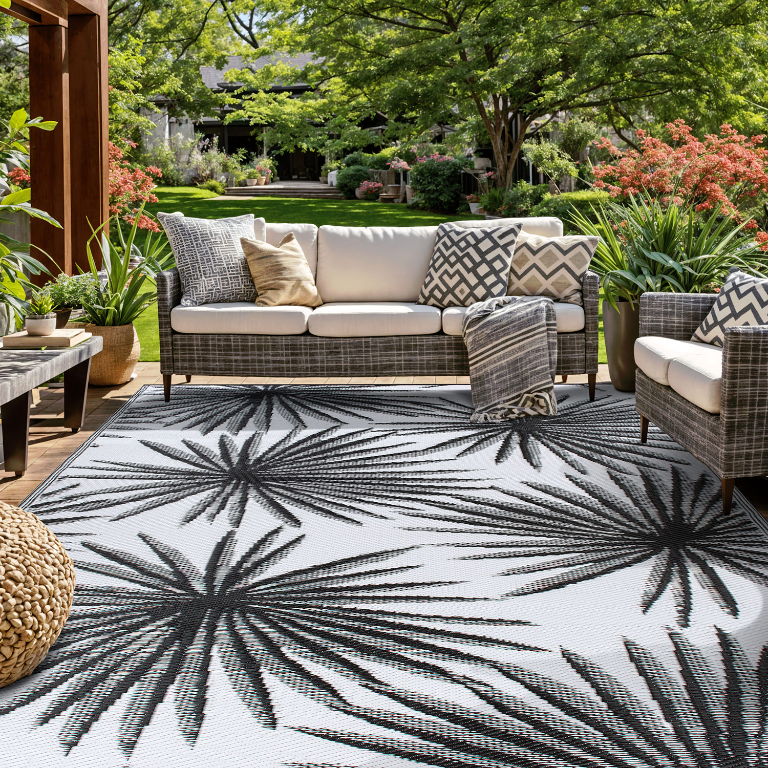 Rugshop Outdoor Rug Stripe Shade Reversible Plastic Patio Outdoor Rugs for Porch - Picture 28 of 120