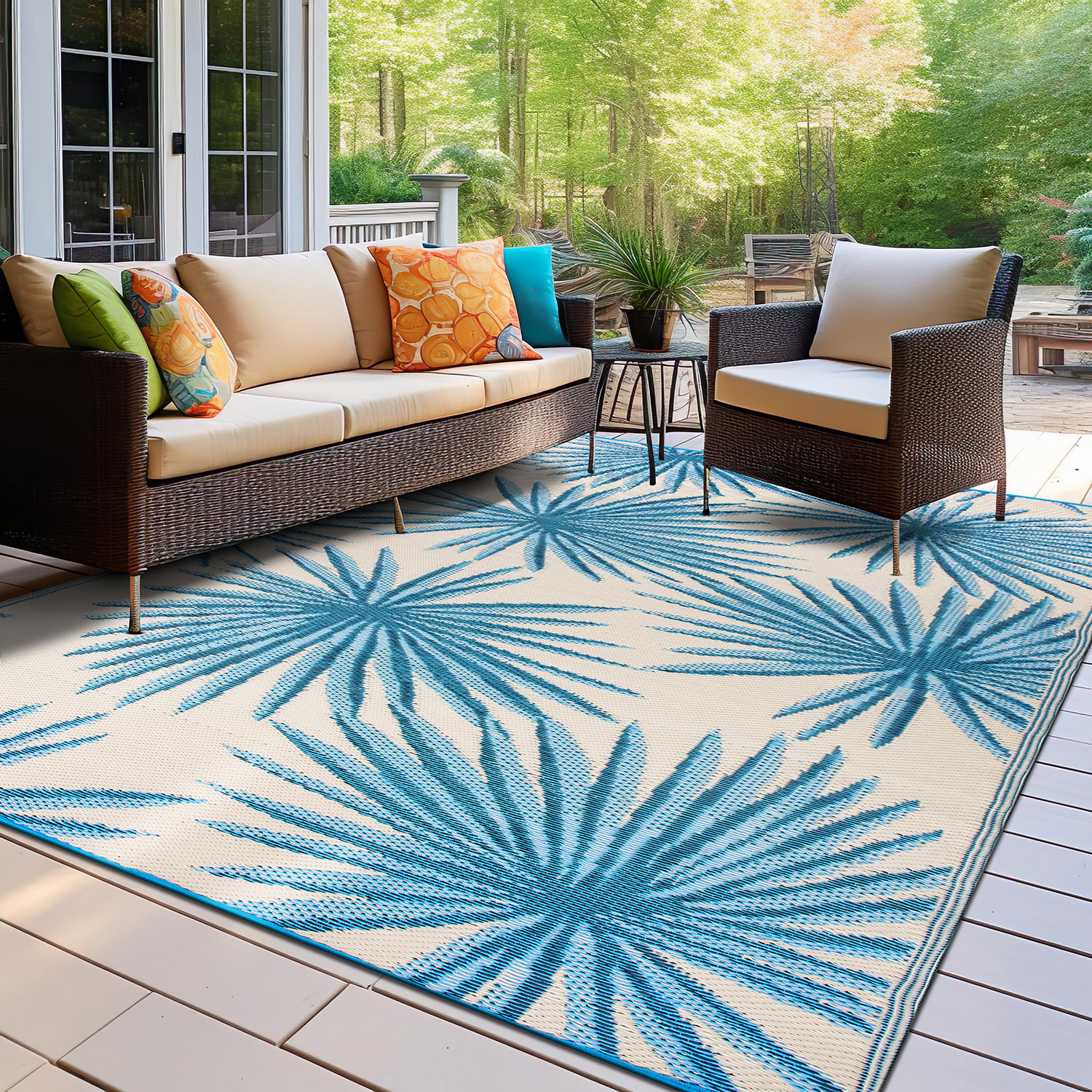 Rugshop Outdoor Rug Stripe Shade Reversible Plastic Patio Outdoor Rugs for Porch - Picture 48 of 120