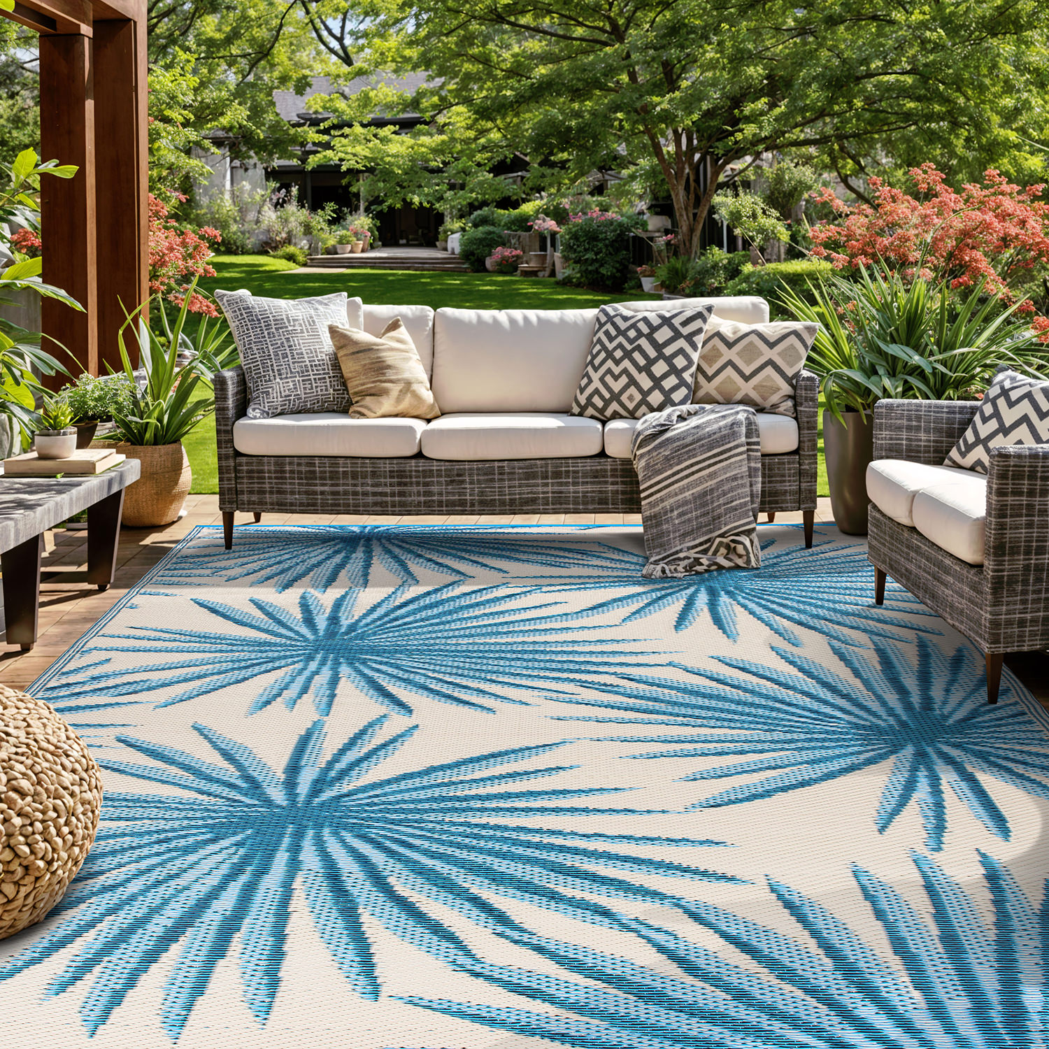 Rugshop Outdoor Rug Stripe Shade Reversible Plastic Patio Outdoor Rugs for Porch - Picture 61 of 120