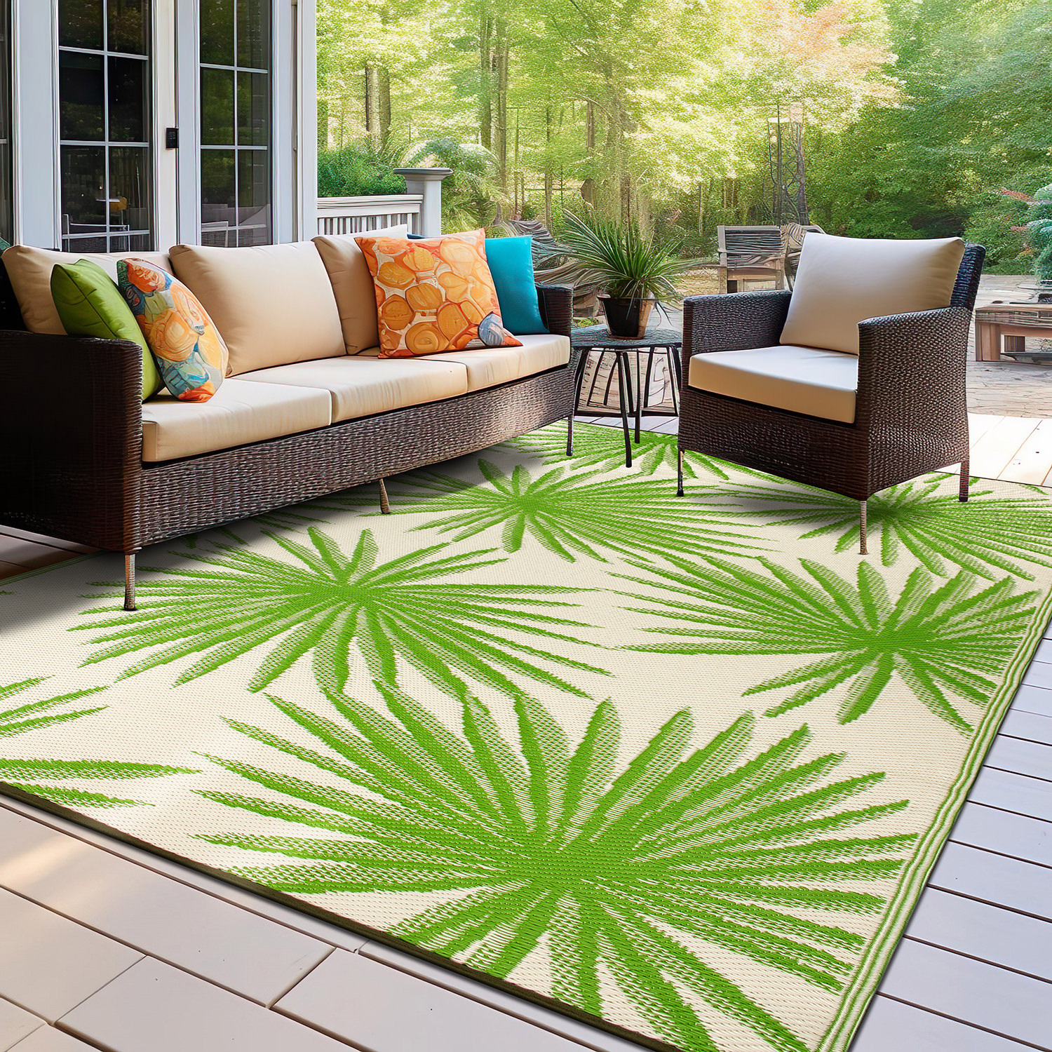 Rugshop Outdoor Rug Stripe Shade Reversible Plastic Patio Outdoor Rugs for Porch - Picture 76 of 120