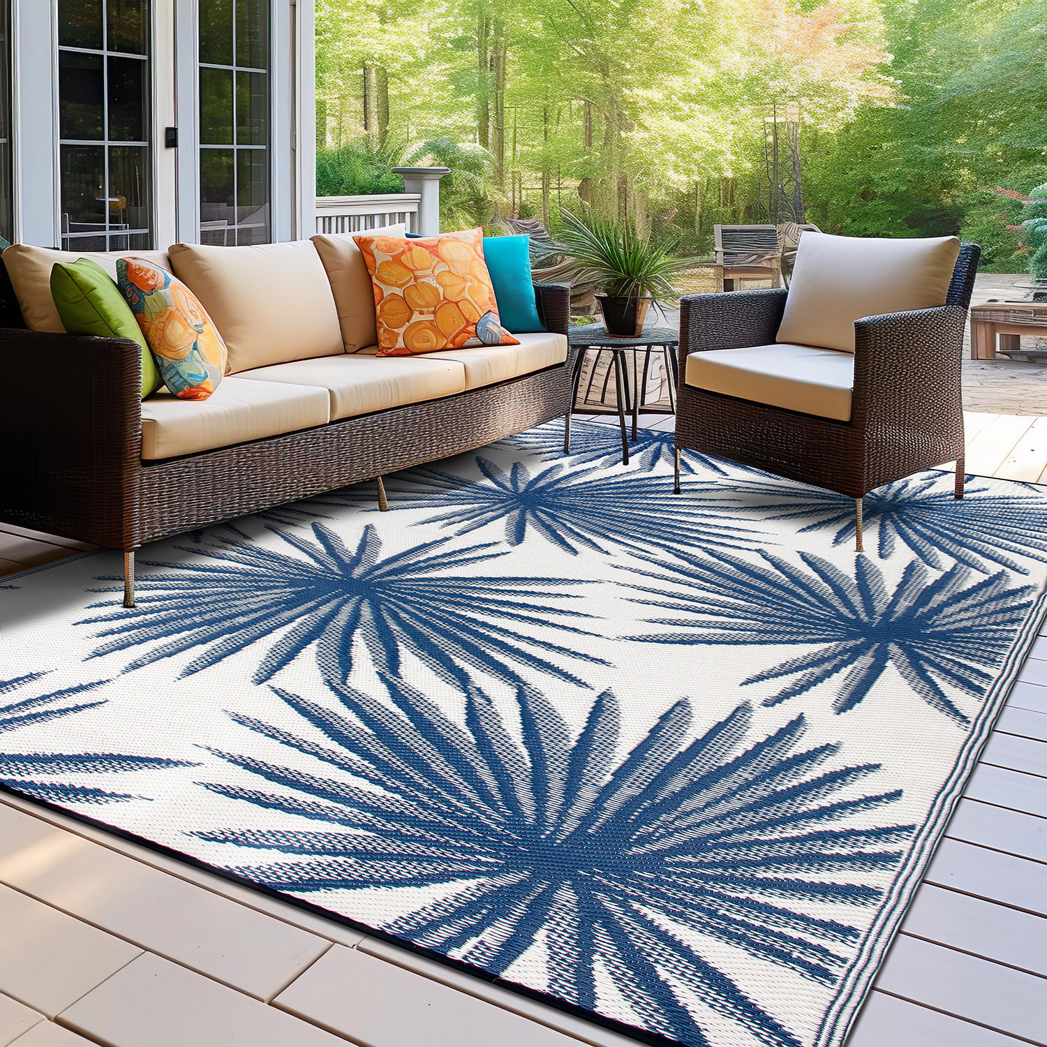 Rugshop Outdoor Rug Stripe Shade Reversible Plastic Patio Outdoor Rugs for Porch - Picture 95 of 120