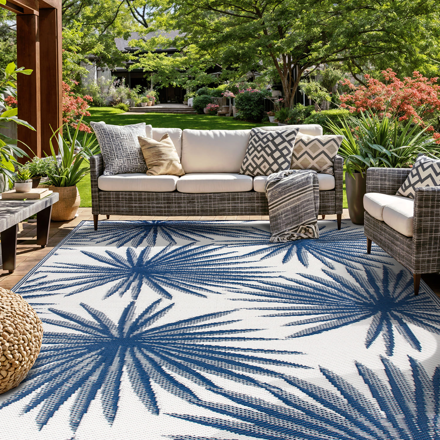 Rugshop Outdoor Rug Stripe Shade Reversible Plastic Patio Outdoor Rugs for Porch - Picture 108 of 120