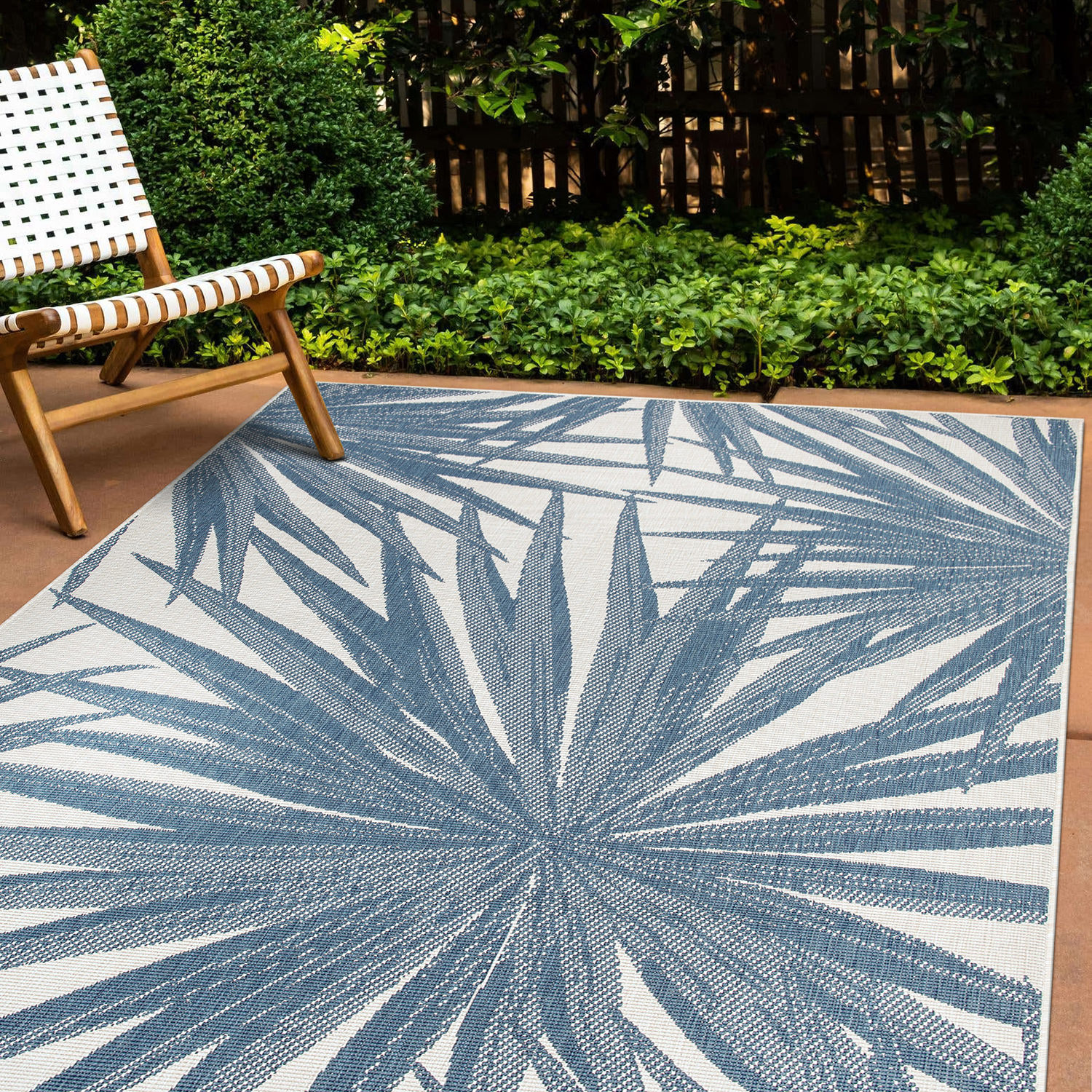Rugshop Out Door Rugs Tropical Leaves Reversible Indoor Outdoor Carpet Blue Rugs - Picture 13 of 30
