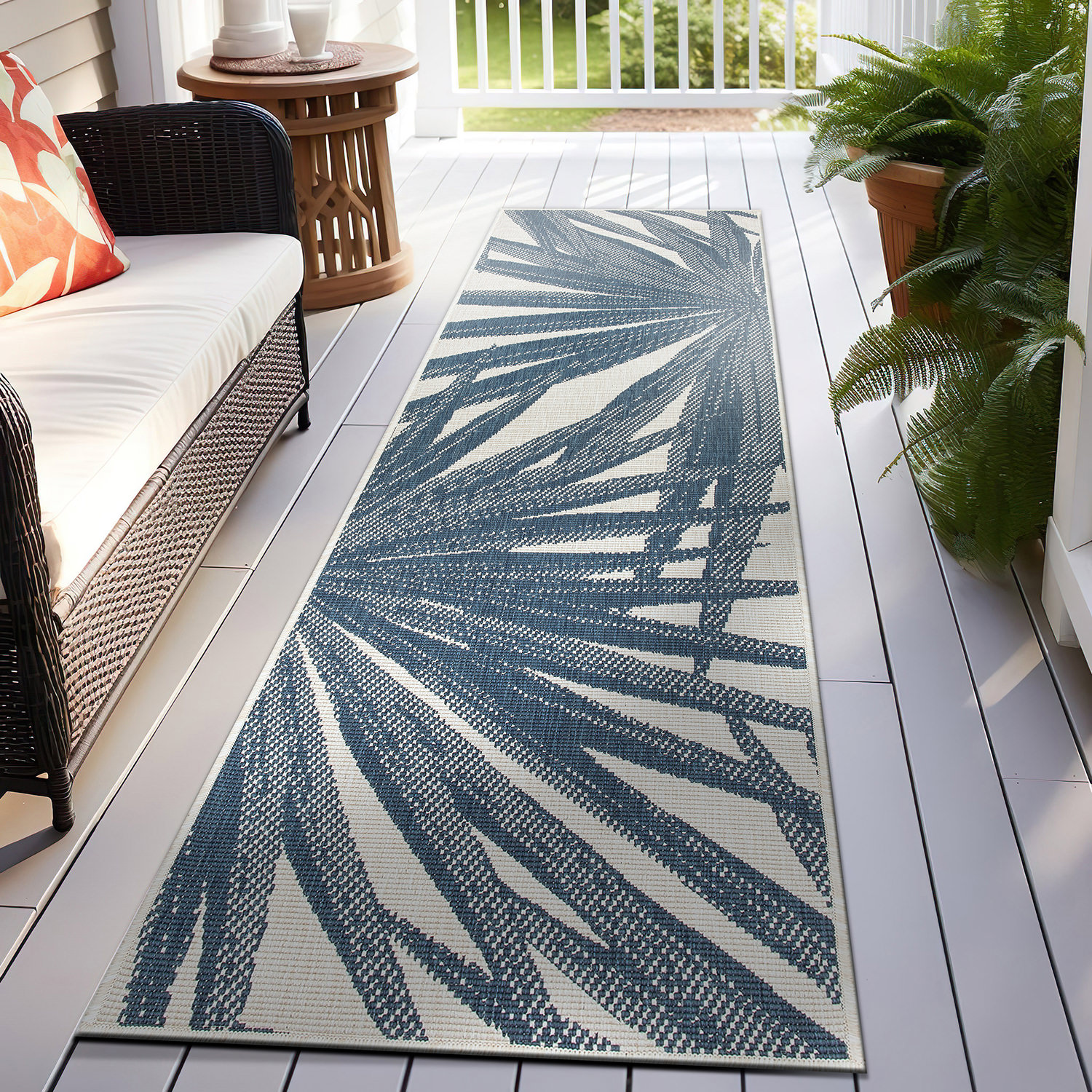 Rugshop Out Door Rugs Tropical Leaves Reversible Indoor Outdoor Carpet Blue Rugs - Picture 11 of 30