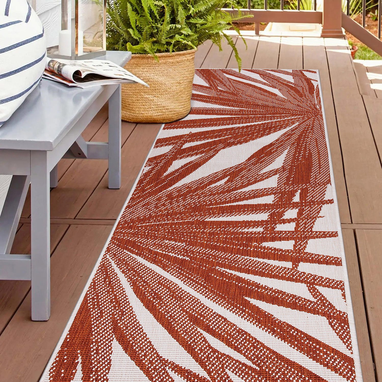 Rugshop Outdoor Carpet Tropical Leaves Reversible Indoor Outdoor Rug Patio Rugs